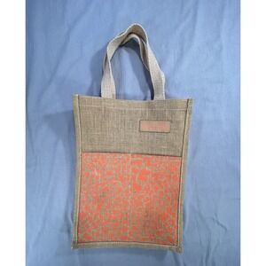 Jute Shopping Tote Bag 16 X 11.5" Giraffe Print On Front‎ Pockets